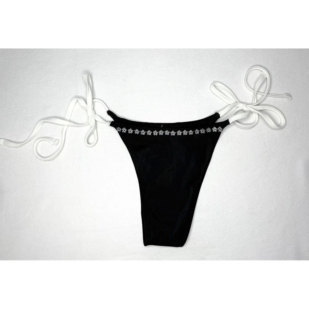 Frankie's x Victorias VS PINK Rosemary Bikini Bottom M Black Floral Side Tie